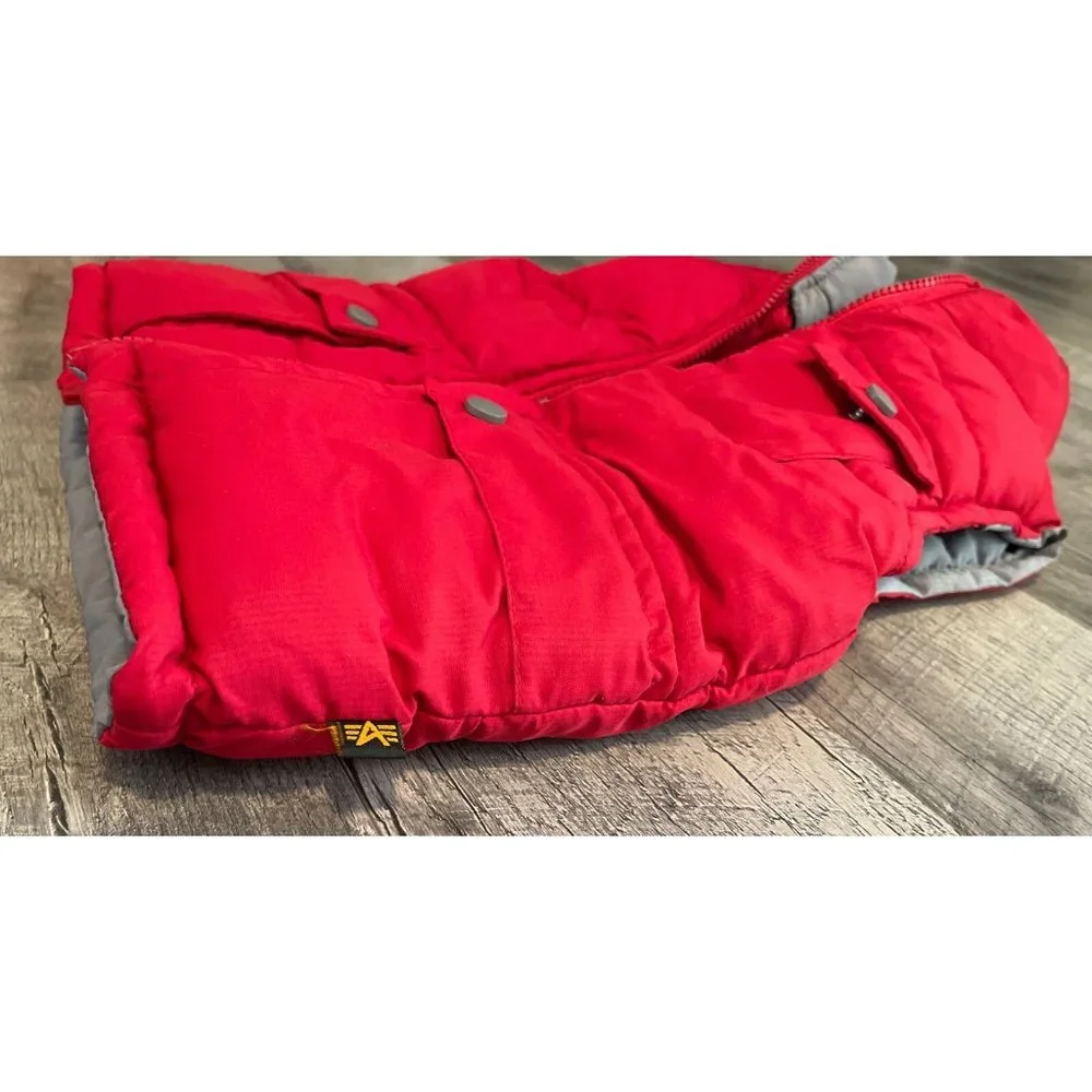 Alpha Industries‎ Puffer Vest Boys 3T Red Gray Reversible Pockets Snap Outerwear